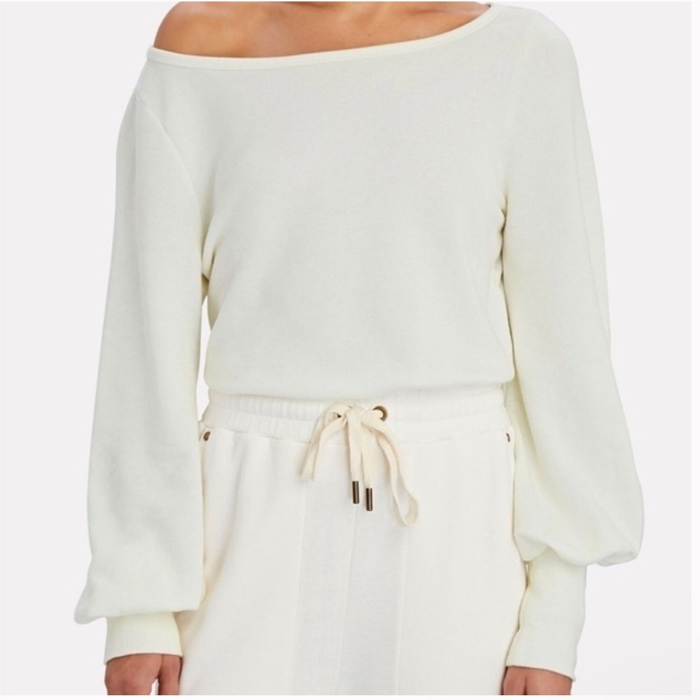 INTERMIX Khloe Off-the-Shoulder Sweatshirt with Balloon Sleeves